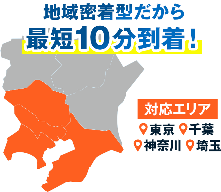 地域密着型だから最短10分到着！東京、千葉、神奈川、埼玉